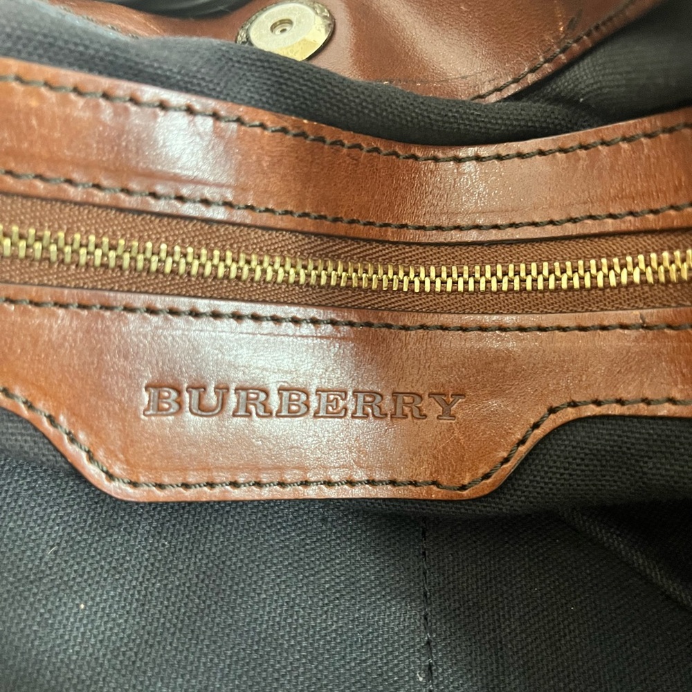 Burberry Tan Check Canvas Tote with Brown Leather Trim - Picture 3 of 16